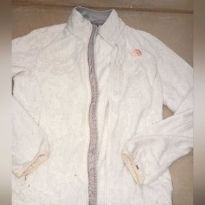 THE NORTH FACE LADIES WOMENS MEDIUM MED M WHITE FURRY JACKET COAT PINK ACCENTS